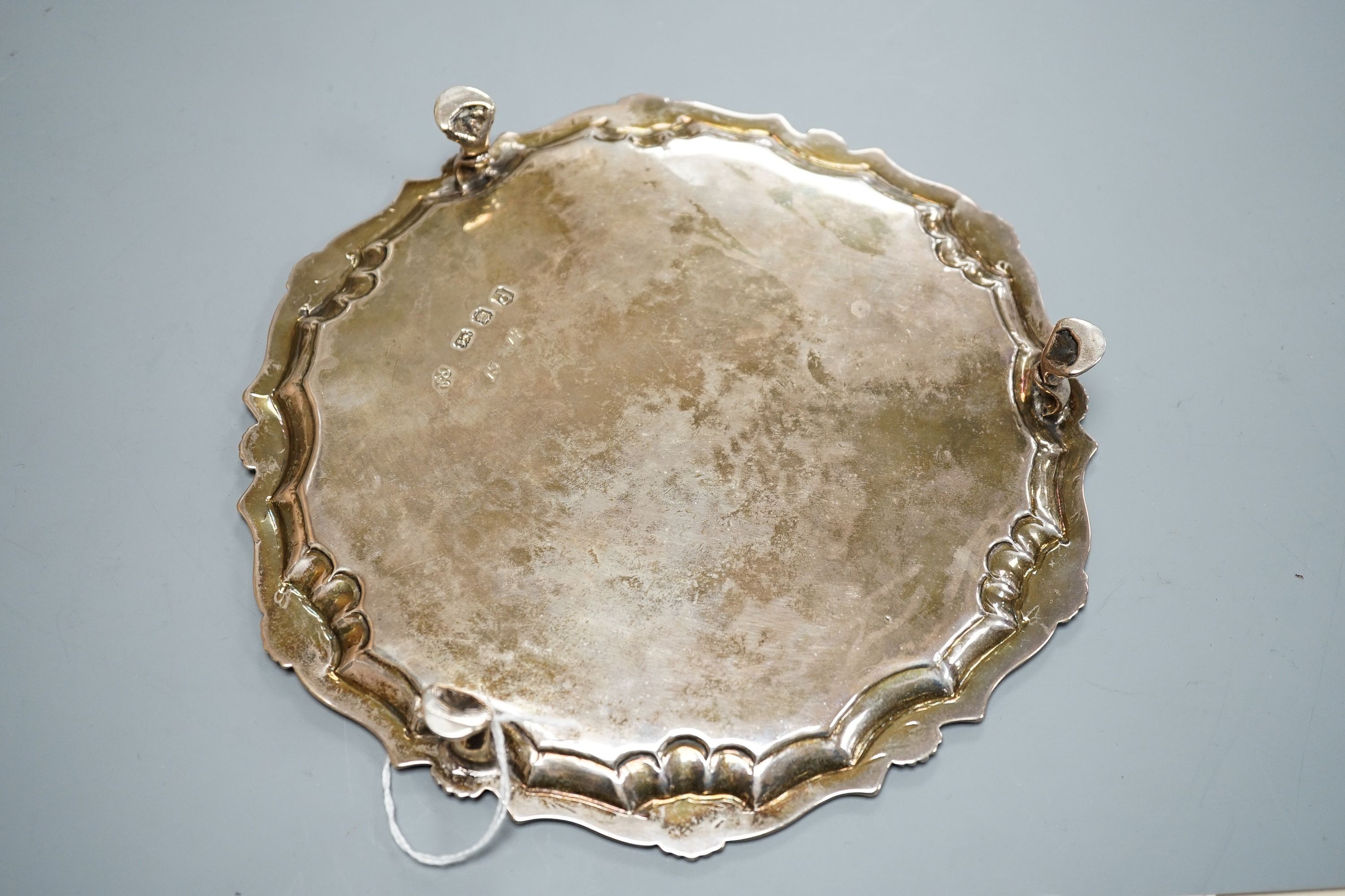 A George II silver waiter, with later engraved decoration, Robert Abercrombie, London, 1739, 20.7cm, 12.5oz.